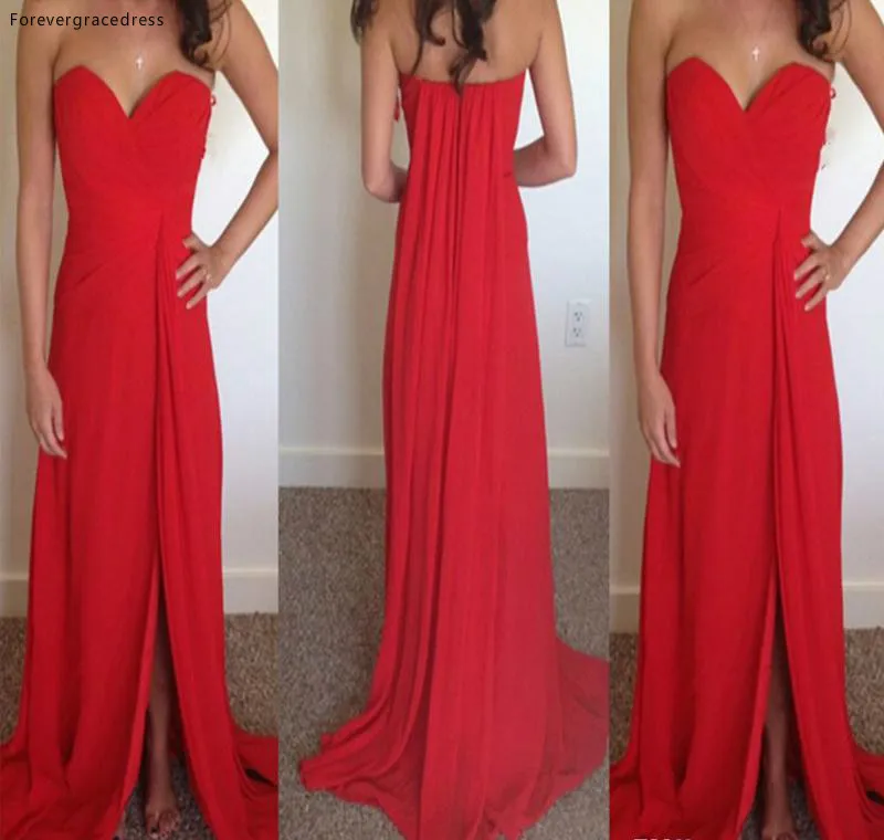 Neue Rote Chiffon Lange Split Prom Kleid Schatz Dubai Afrikanischen Formale Urlaub Tragen Party Kleid Nach Maß Plus Größe