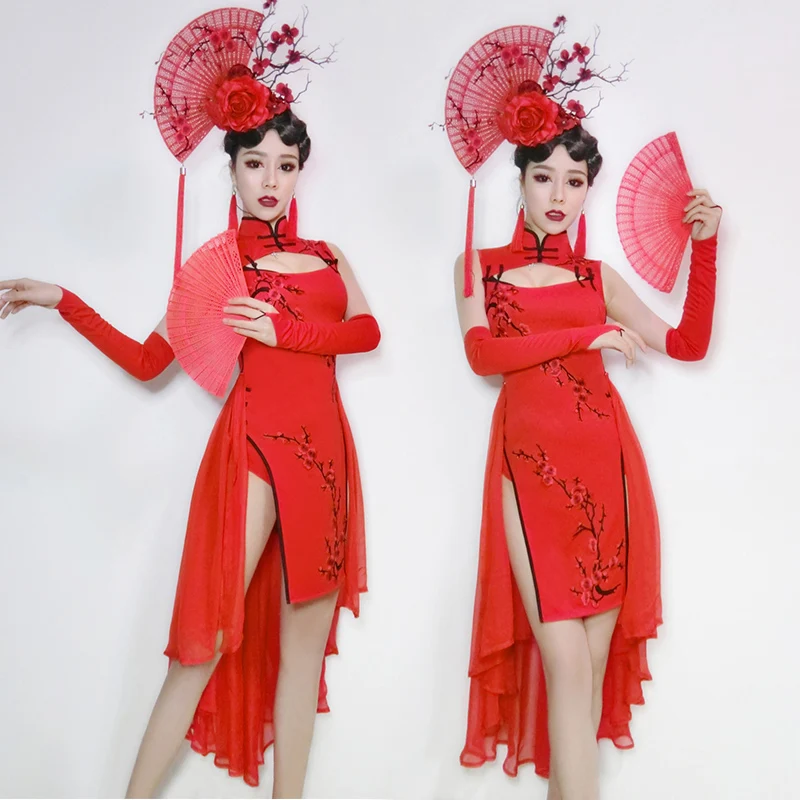 

New Year Patty Nightclub Bar DJ Female Singer Catwalk Costume Sexy Chinese Style Models Stage Performance Dance Clothes DWY4229