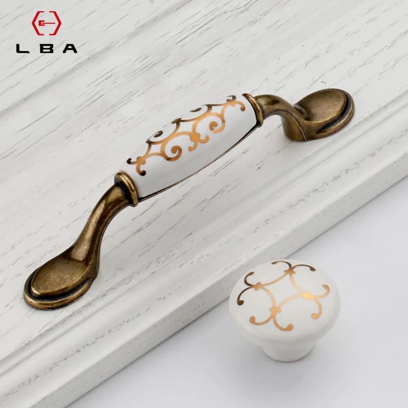 Ceramic Door Handles European Style Crack Kitchen Cabinet Handles Door Knobs Zinc Alloy Furniture Drawer Push Pull Handles
