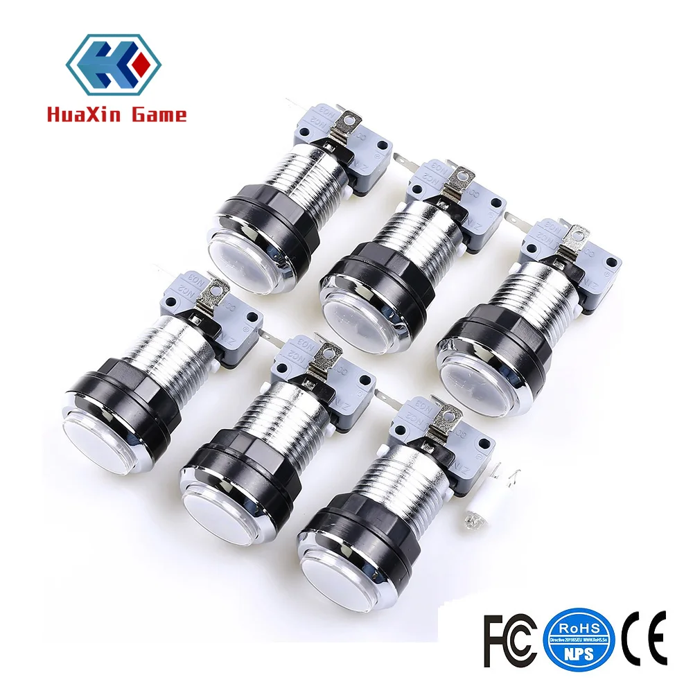 

6 Pcs/lots Chrome Illuminated Arcade Button With 5V LED Lamp & Microswitch For Arcade Fighting Games Projects-white