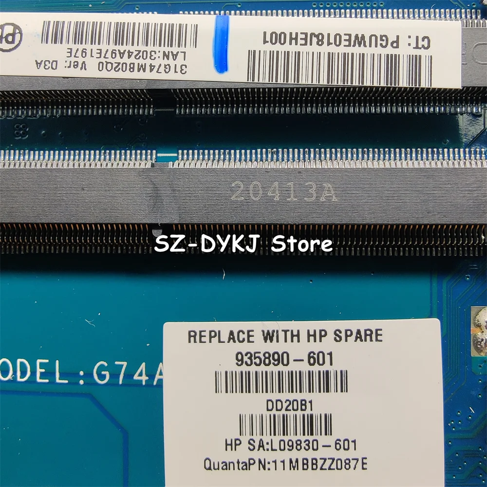 Carte mère pour HP Pavilion 15-cc avec i5-8250U G74A, L00598-601, 935890, 601, 935890, 001, 935890, 501, pour ordinateur portable