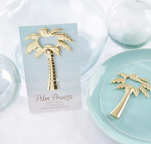 20pcs/lot Wedding Favors Palm Breeze Gold Bottle Opener Party Favors Golden Palm Tree Openers Free Shipping