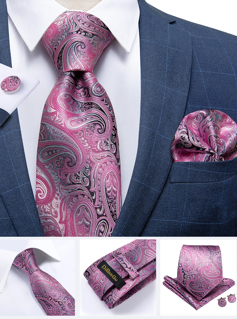 Hochwertiges Rosa Gestreiftes Paisley-Herrenkrawatten-Set 8cm Business Hochzeit Party Accessoires Herren Krawatte Einstecktuch-Set Herren Geschenk – Detail 19