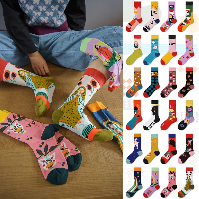 Spring New Arrived Happy Socks Men Funny Art BritishStyle Streetwear Hip Hop Designer Crew Socks Gift