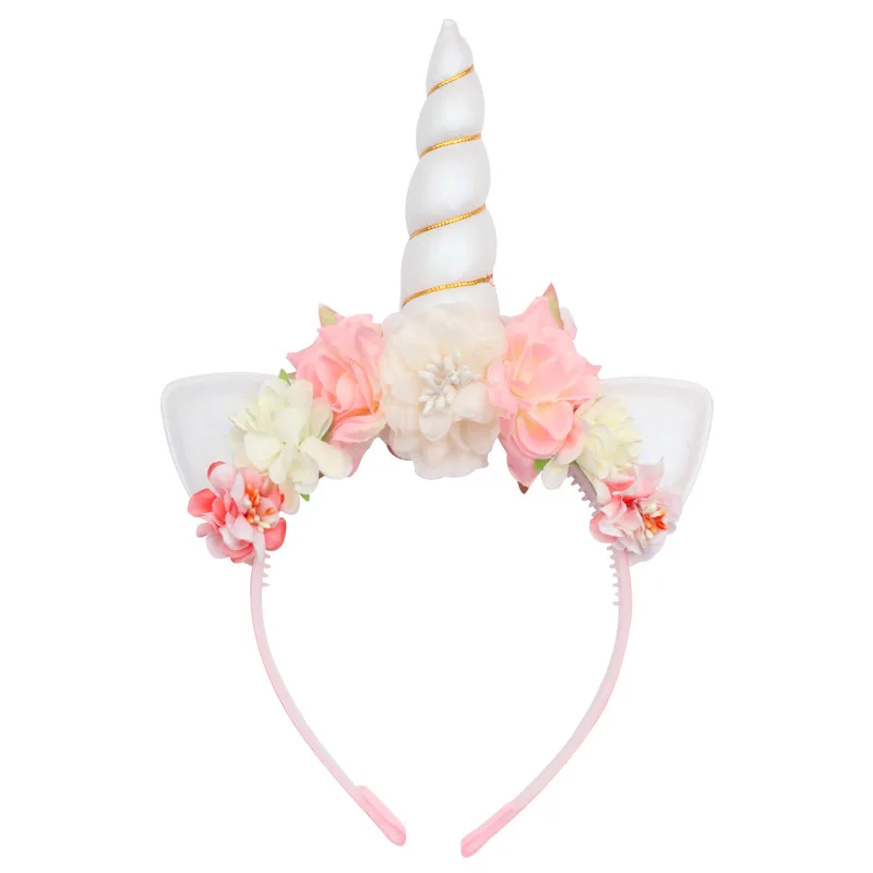 Cute Hair Accessories Unicorn Headband for Kids Birthday Party Handmade Headwear Sweet Flower Horn Hair Band Princess Wedding
