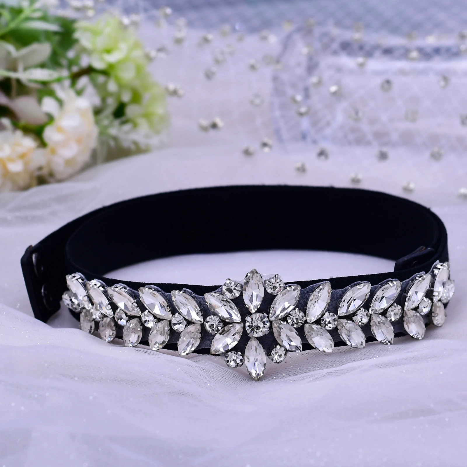 Rhinestone Wedding Elastic Belts Rhinestones Belt Lady Buckle Waist Belt Elastic Wide Waistband Fashion Wedding Dress Belt