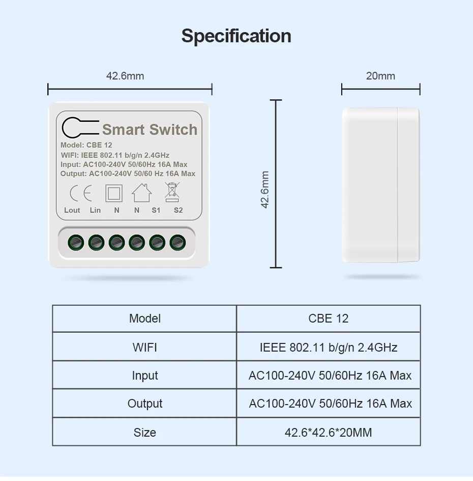 Mini Wifi Módulo Interruptor de Luz, Controle 2-Way, funciona com eWelink, Smart Home, Alexa, Google Home Assistant, Yandex, Salute, DIY, CBE, 16A