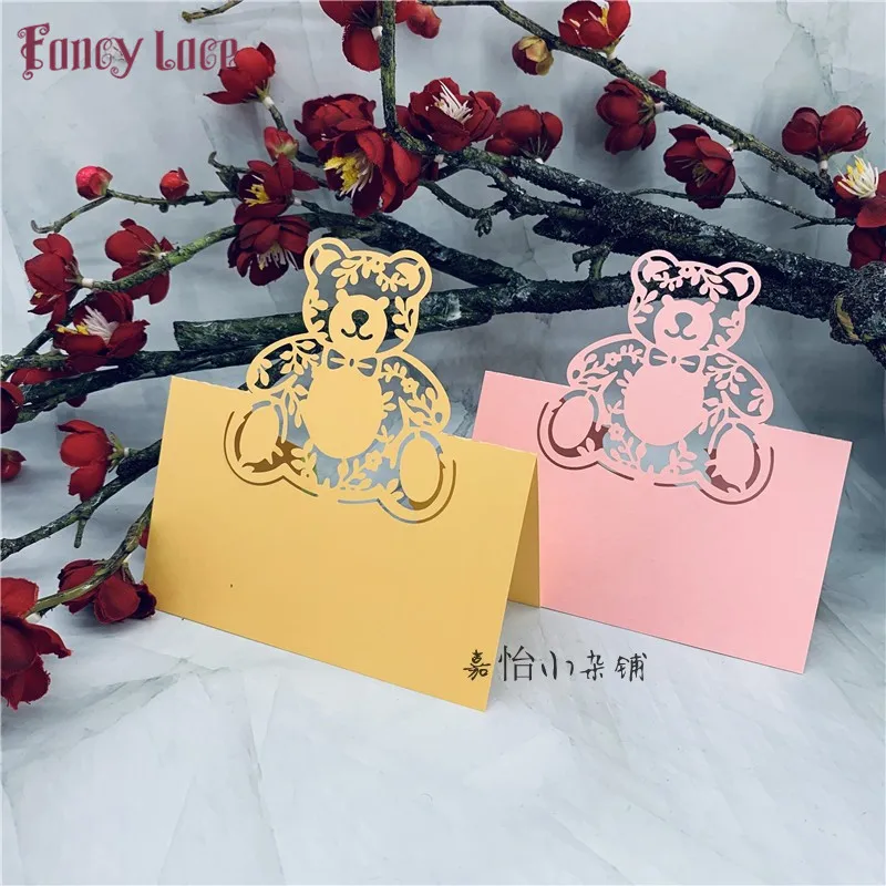 50pcs Laser cut Bear Design Birthday party Place table holder Cards Party invitation Cards Name Place Table Cards Decor