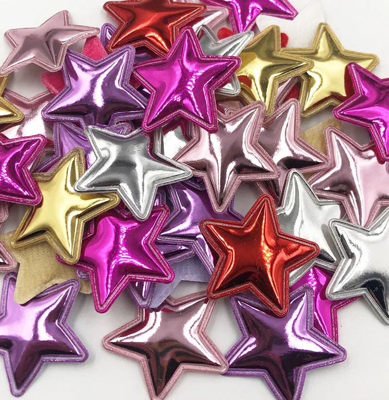 50 pcs PU Fabric Patches Padded Star Shape Felt Garment Appliques Padded Felt Appliques Hair Hat Decorative Ornament A354