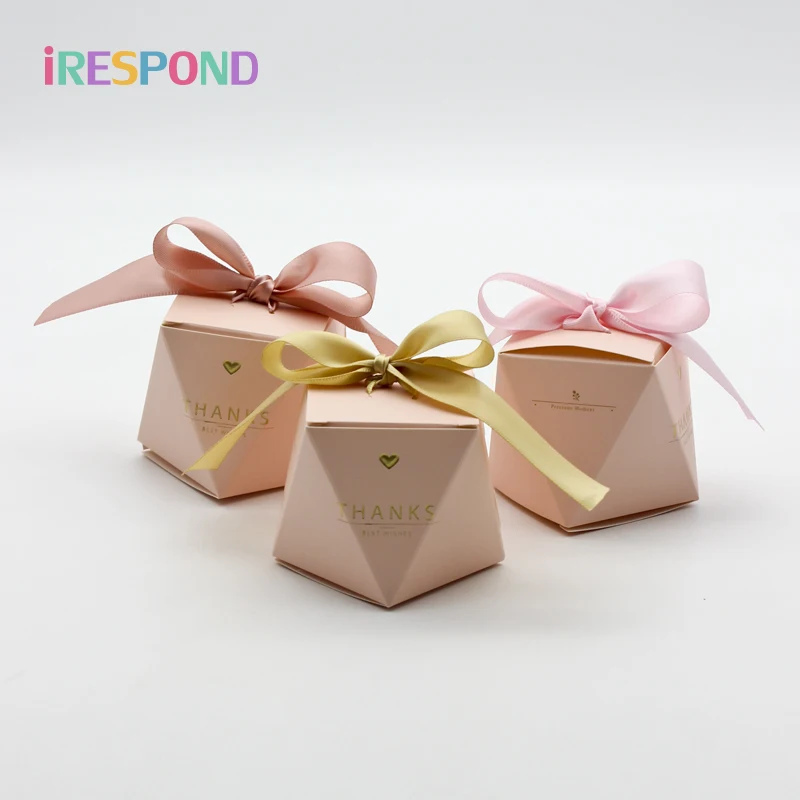 

100PCS Candy Box Packaging Sweets Wedding Thank You Candy Box Gifts Bags With Ribbon Pink Small Chocolate Packing Paper Favors