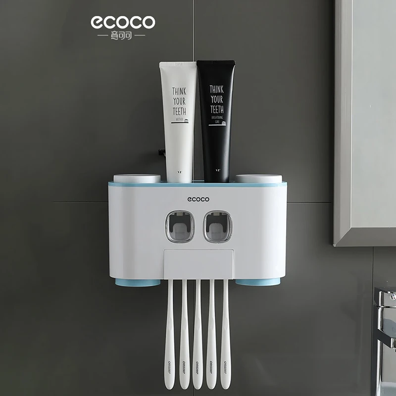 ECOCO Toothbrush Holder Auto Squeezing Toothpaste Dispenser Wall-mount Toothbrush Toothpaste Cup Storage Bathroom Accessories