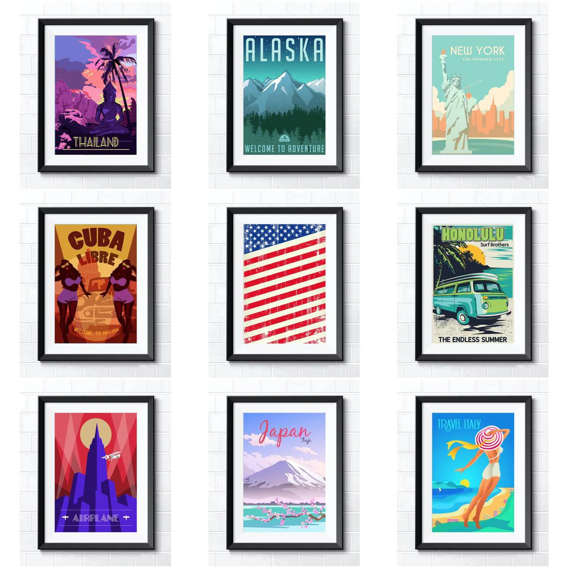 

Superb Retro Style Travel Poster Thailand New York Alaska Cuba Honolulu Japan Italy Art Home Decor Canvas Wall Art Prints Gift