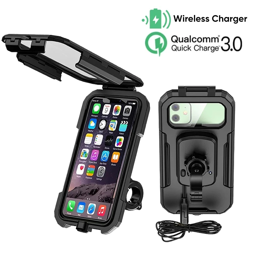 QI Wireless Charger Cell Phone Case Cycling Phone Holder QC3.0 Fast Charge Phone Holder Stand For Motorcycle Motorbike Bracket