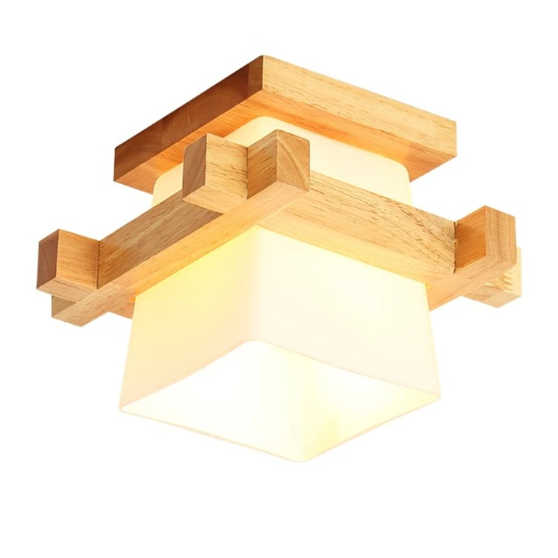 Japanese Style Ceiling Lights Tatami Wooden Glass Lampshade E27 LED Ceiling Lamp Hallways Lobby Corridor Balcony  Porch Fixtures