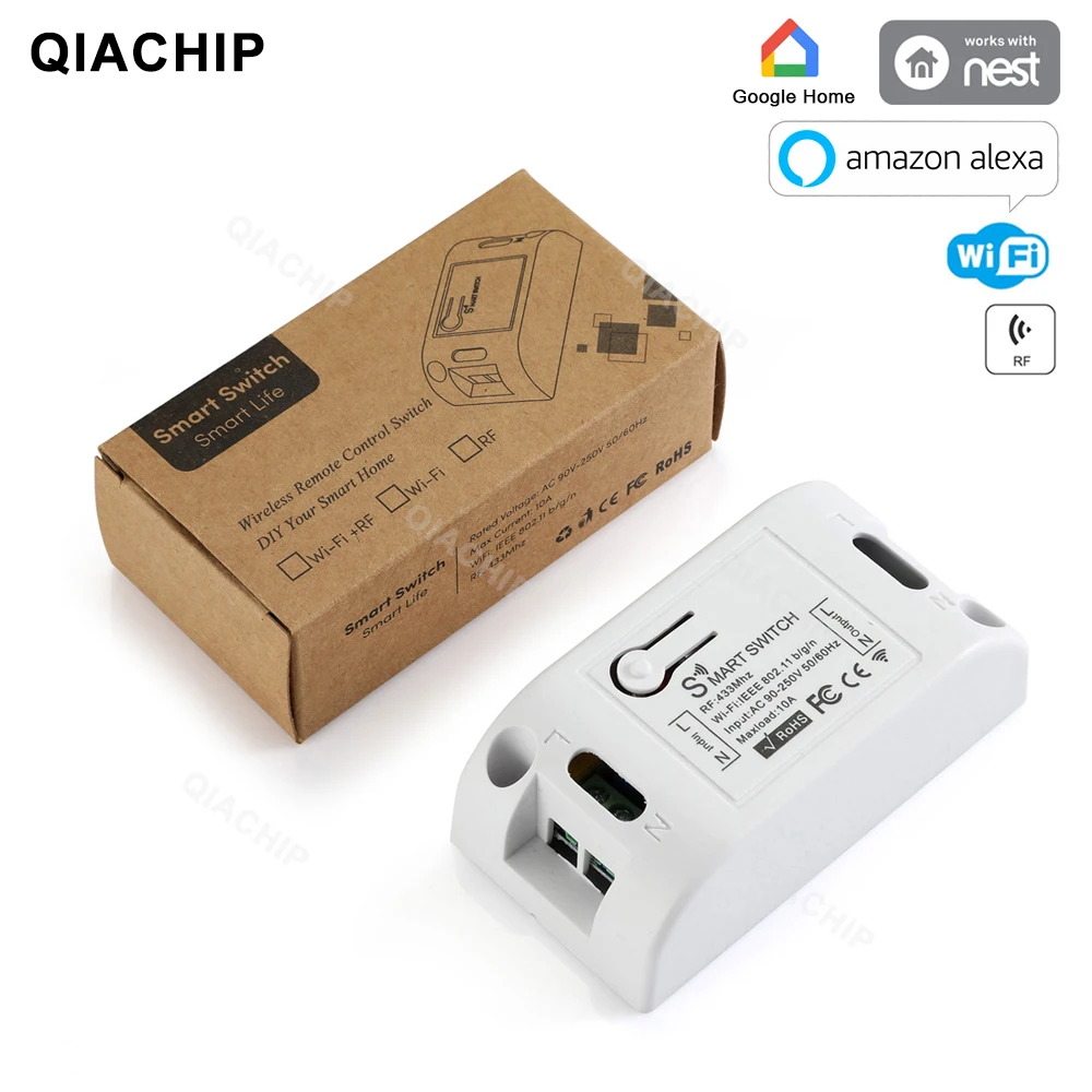 QIACHIP 433Mhz RF Wifi Switch Tuya App Wireless Remote Control Switch Wall Panel 433.92MHz Transmitter For Smart Home DIY