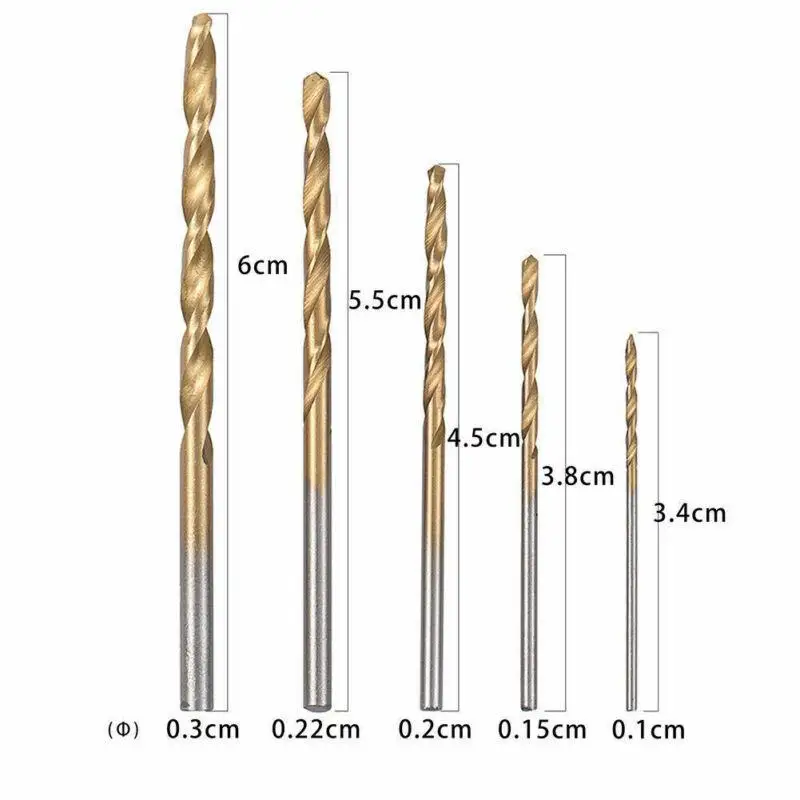 50Pcs 1/1/2/2//3mm punte elicoidali rivestite in titanio punte elicoidali in acciaio ad alta velocità per la lavorazione del legno plastica e alluminio