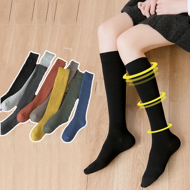 

1 Pair Thickened Pressure Stovepipe Women's Socks Calf Socks Comfortable Stockings Winter Solid Color Pure Cotton Japanese Style