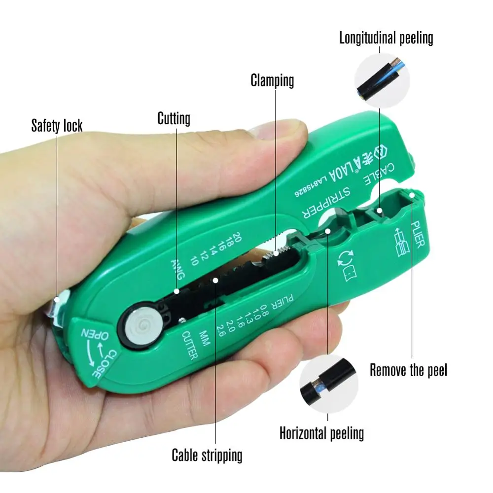 LAOA multifunction wire cutter cable stripper line wire stripping crimp tool mini portable hand tools 0.8-2.6mm  LA815826