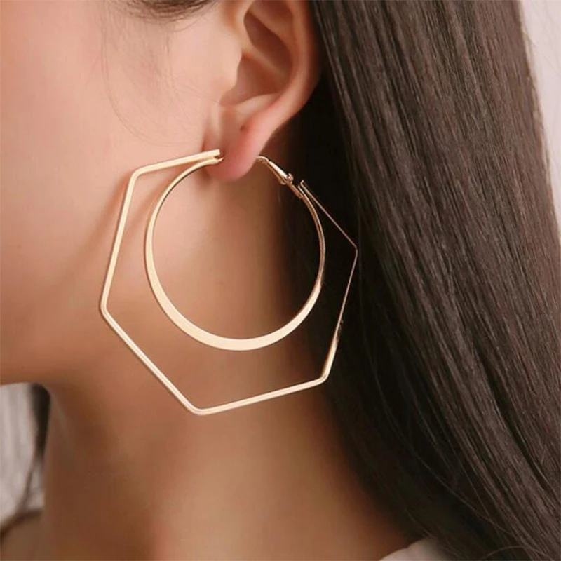 BLIJERY Trendy Oversize Geometrische Große Creolen Für Frauen Basketball Brincos Übertrieben Große Quadratische Ohrringe Punk Schmuck – Detail 3