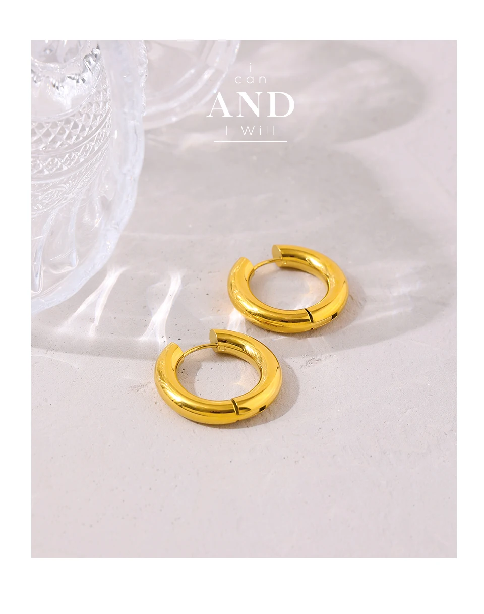 Yhpup Edelstahl-Schmuck, minimalistisch, rund, hohl, Creolen, Charm-Gold, 18 Karat vergoldet, Metall, wasserdicht, Temperament – Detail 7