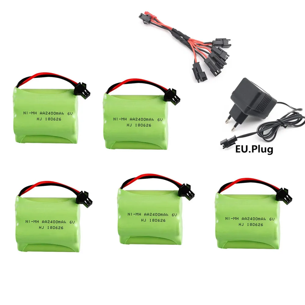 6v 2400mah Ni-MH Battery + Charger set For Rc toys Cars Boats Guns Tanks Robots Trucks AA 6v Rechargeable Battery Pack 1 to 5pcs