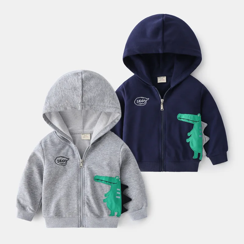 Children hooded sweater 2021 new Spring Baby zip-up shirt boy dinosaur embroidered foreign gas small coat wholesale tide