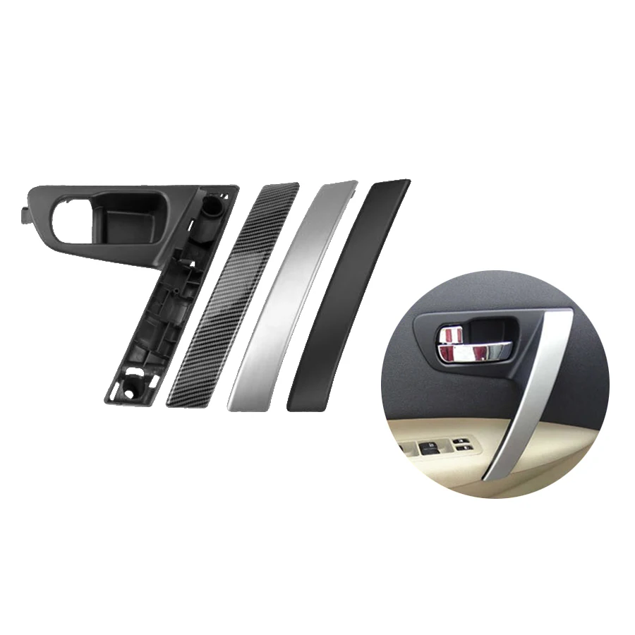 Car Inner Handle Interior Door Panel Pull Trim Cover Black Silver Carbon Fiber Left Right For Nissan Qashqai 2008-2015