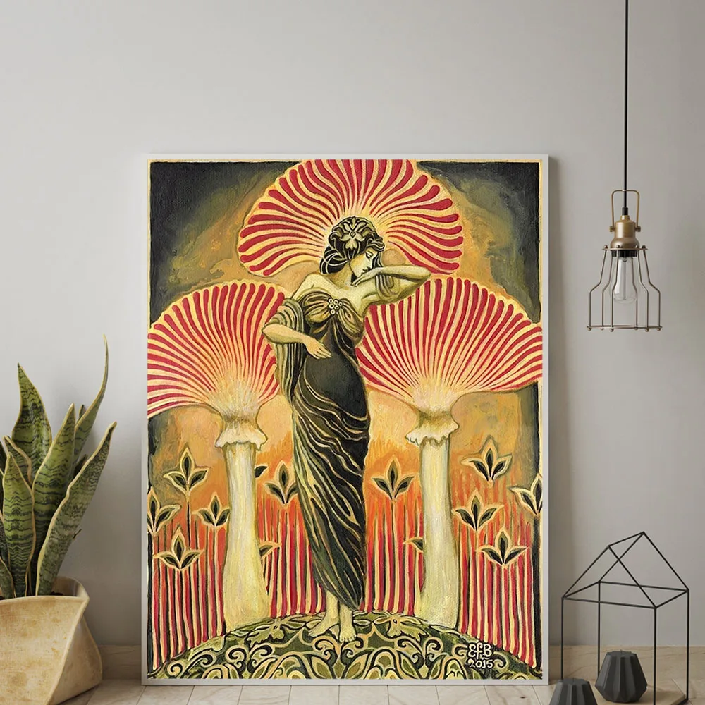 

Soma Goddess Poster Print Canvas Painting Pagan Mythology Wall Art Nouveau Psychedelic Mushroom Bohemian Picture Home Decor