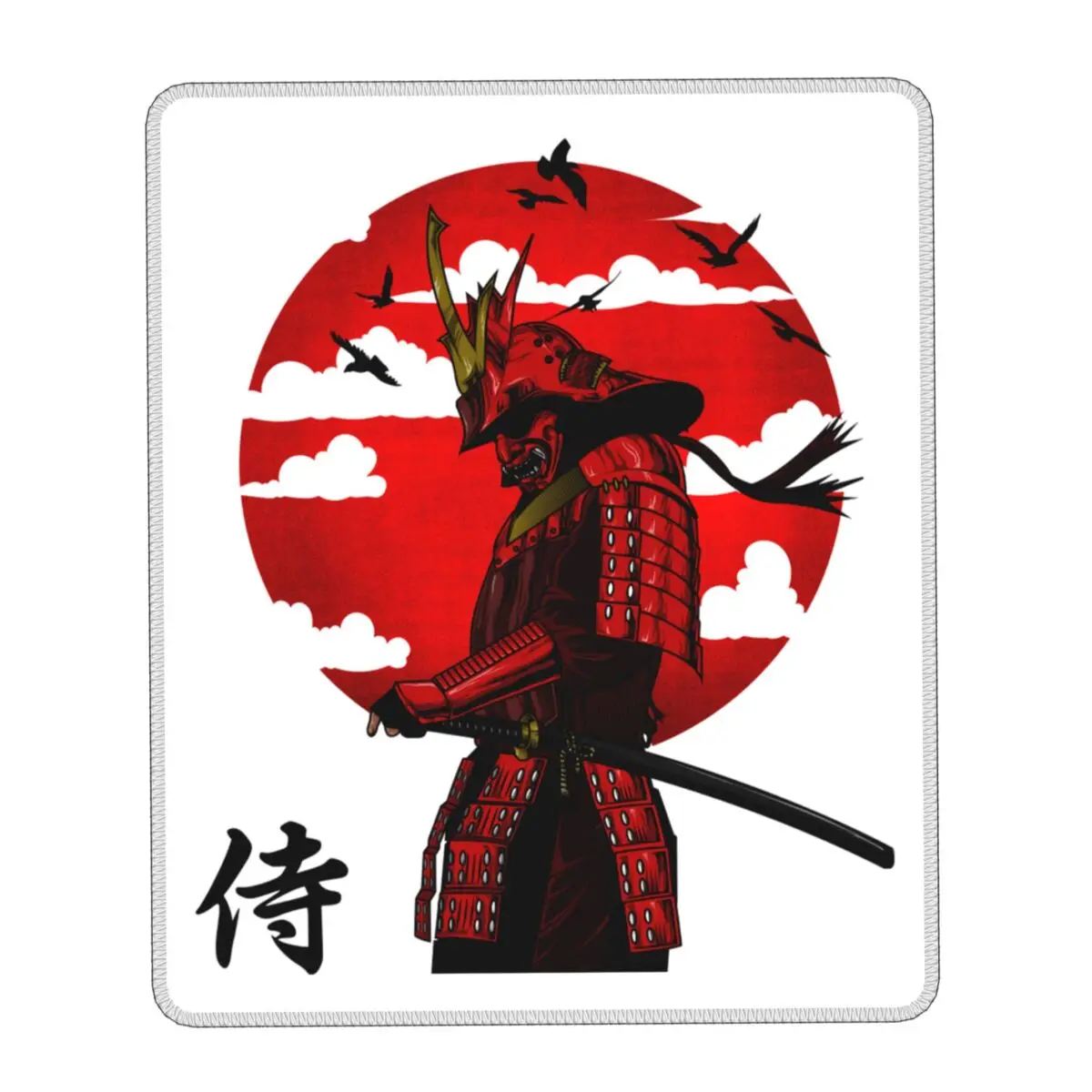 Japanese Samurai Warrior Mouse Pad with Locking Edge Square Gaming Mousepad Non-Slip Rubber Base Office Desk Computer Mat