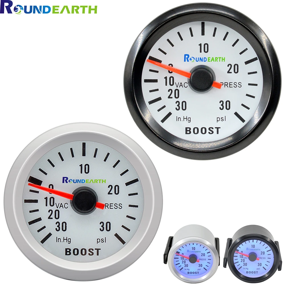 Round Earth 52mm Blue Backlight Auto Car Boost Gauge Modification Mechanical Turbine Meter -30~30 PSI Free Shipping