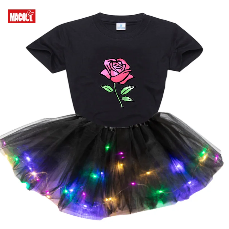 

dress girls be luminous Tutu Dress sets Princess little Girl Set 2020 Summer Birthday party dress 2pc Light Tutu Dress+t Shirt