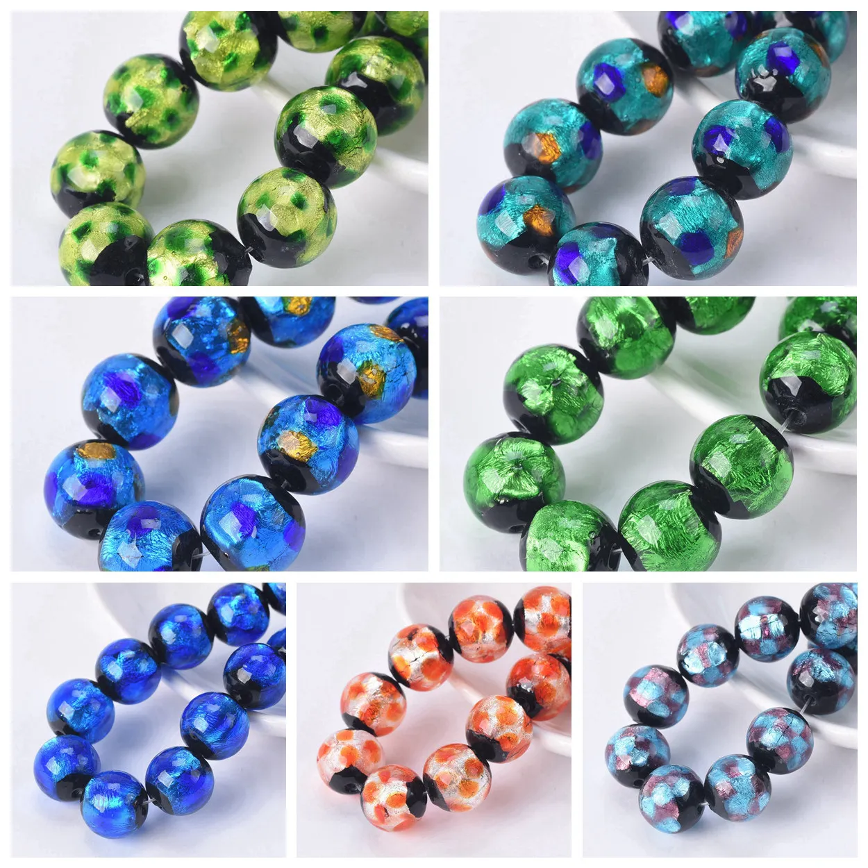 Round 12mm Foil Pattern Handmade Lampwork Glass Loose Beads for Jewelry Making DIY Crafts Findings