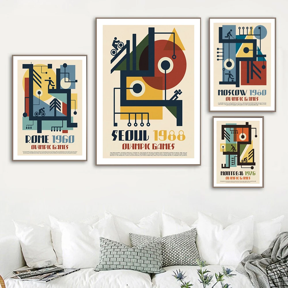 Wall Art Prints Abstract Geometric Moscow Rome Seoul Race Canvas Painting Poster Sports Competition Pictures Gym Game Home Decor