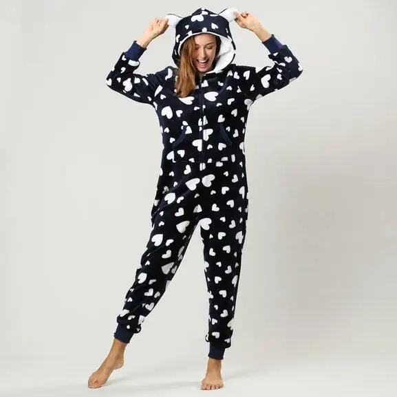 Women Flannel Keep Warm Onesies Jumpsuit Pajama Winter Autumn New Nightwear Casual Comfortable Soft Sleepwear Hooded Homewear