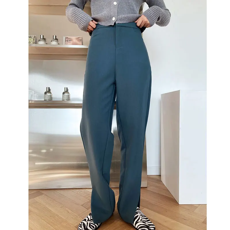 

2021 New Women Spring Pants High Waist Women Split Hem Casual Pants Female Trousers Outwear Fashion Design Stright Pants