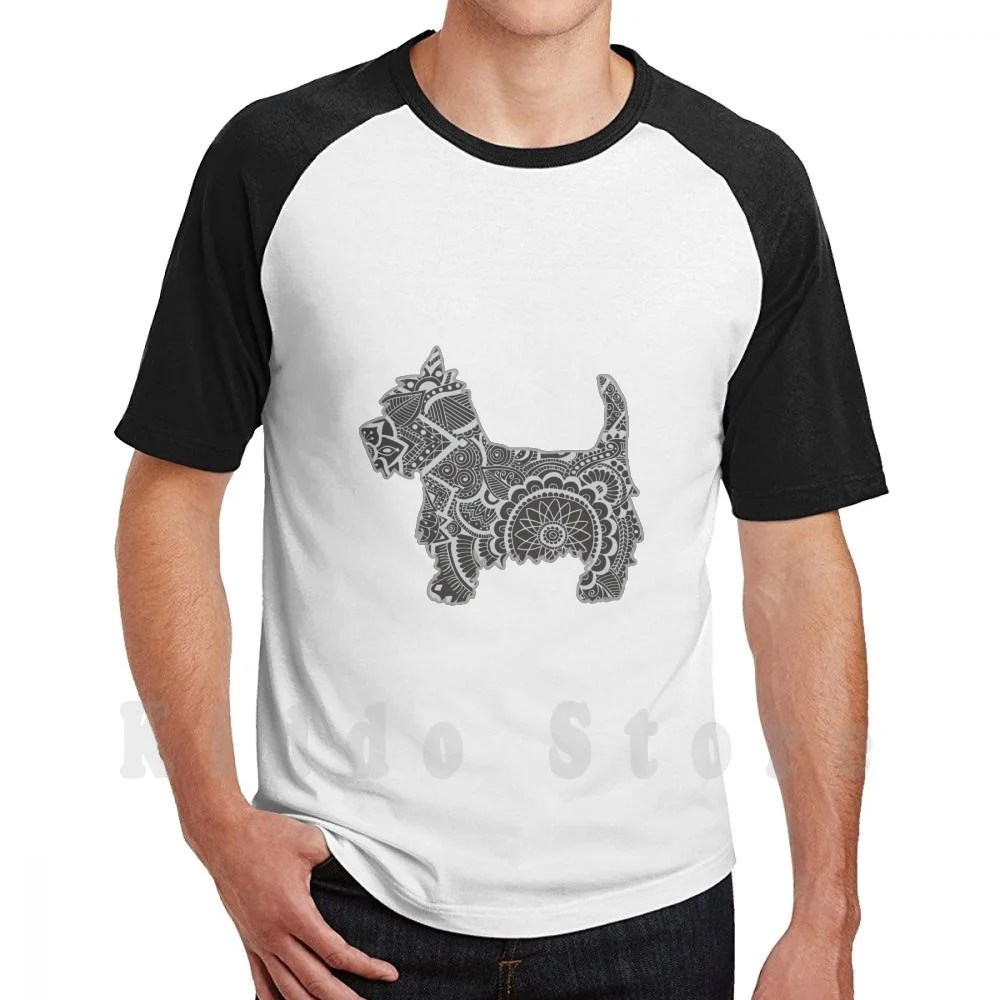 Westie Zentangle T Shirt DIY Big Size 100% Cotton Zentangle Mandala Westie Westy West Highland White Terrier Dog