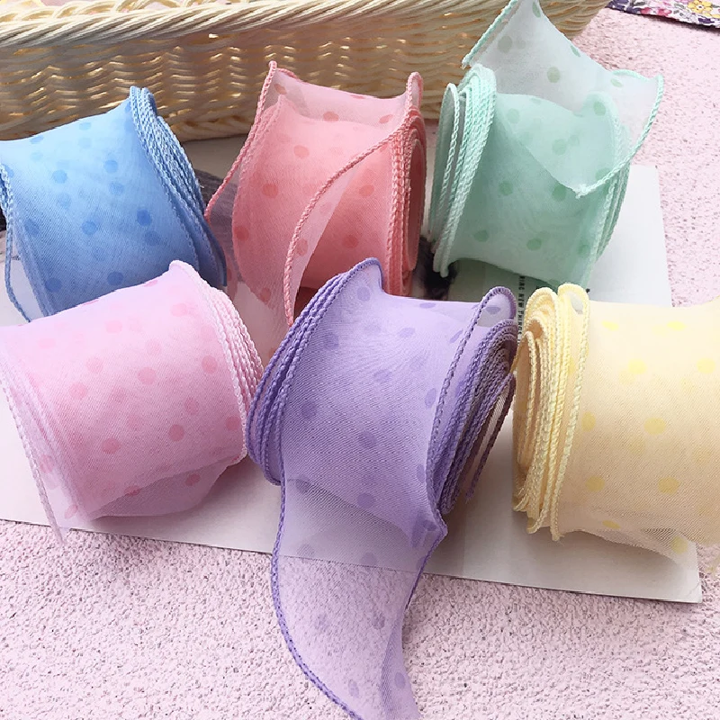 5CM Polka Dots Organza Ribbon Sheer Tulle Lace Hair Bow Ornament Material Sewing Decorative Gift Packing Decoration Tape