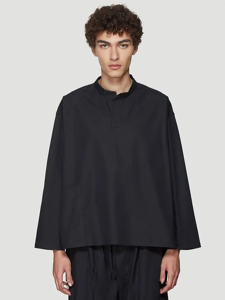 

Men's Long Sleeve Shirt Spring And Autumn New Dark Stand Collar Pullover Loose Youth Fashion Large Size Versatile Shirt