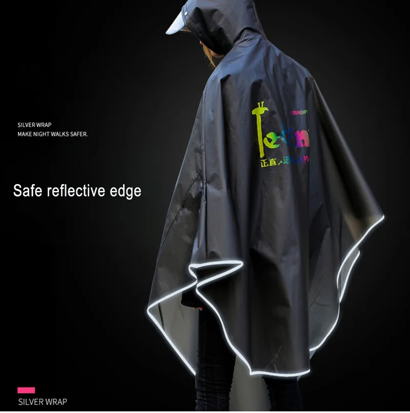 Safe reflective edge Bicycle Raincoat Rain Coat Poncho Hooded Windproof Rain Cape Mobility Bicycle Cover Use in snowy