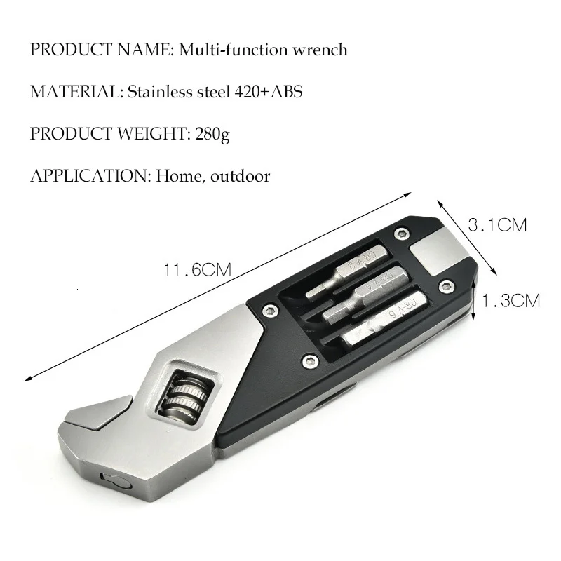 Mini Multi-Function Adjustable Wrench Portable Screwdriver 13 Bits Knife Stainless Steel Outdoor Home DIY Hand Tools