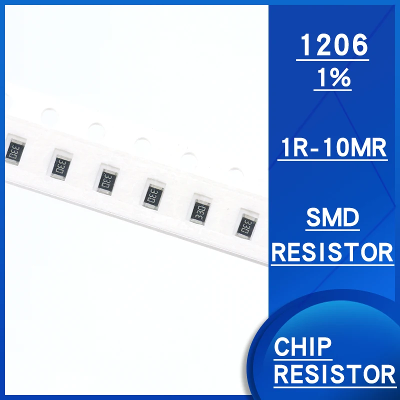 100PCS/LOTE 1206 SMD resistor 0R ~ 10M 1/4W 0r 1 5.1 10 100R 150 220 470 510 ohm 1K 2.2K 10K 100K 0R 1R 10mR 100R 150R 220R 330R