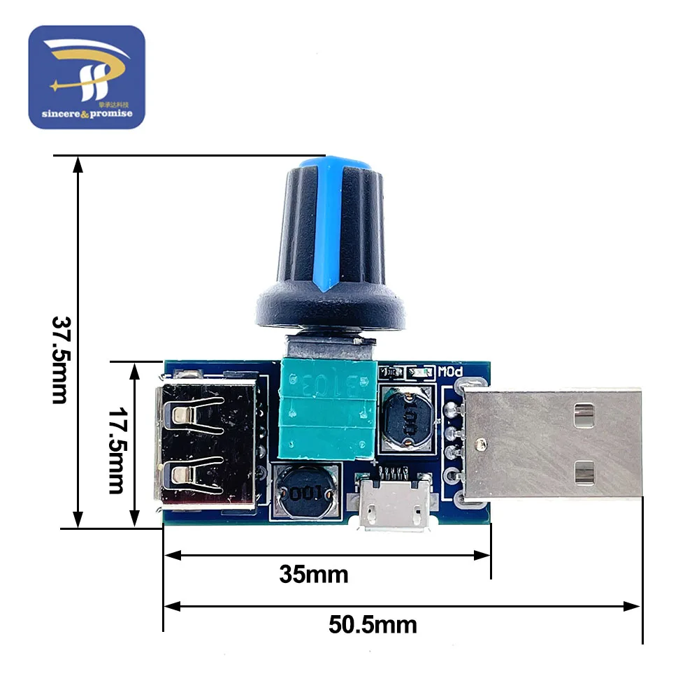 USB Fan Stepless Governor Wind Speed Controller Regulator Module 4-12V to 2.5-8V 5W With Switch USB Micro Adapter Potentiometer