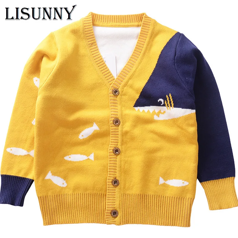 Baby Boys Sweater Cardigan Coat 2023 Autumn Winter Children\'s Sweaters Kids Knit Clothes Cartoon Whale V-Neck Toddler Sweaters