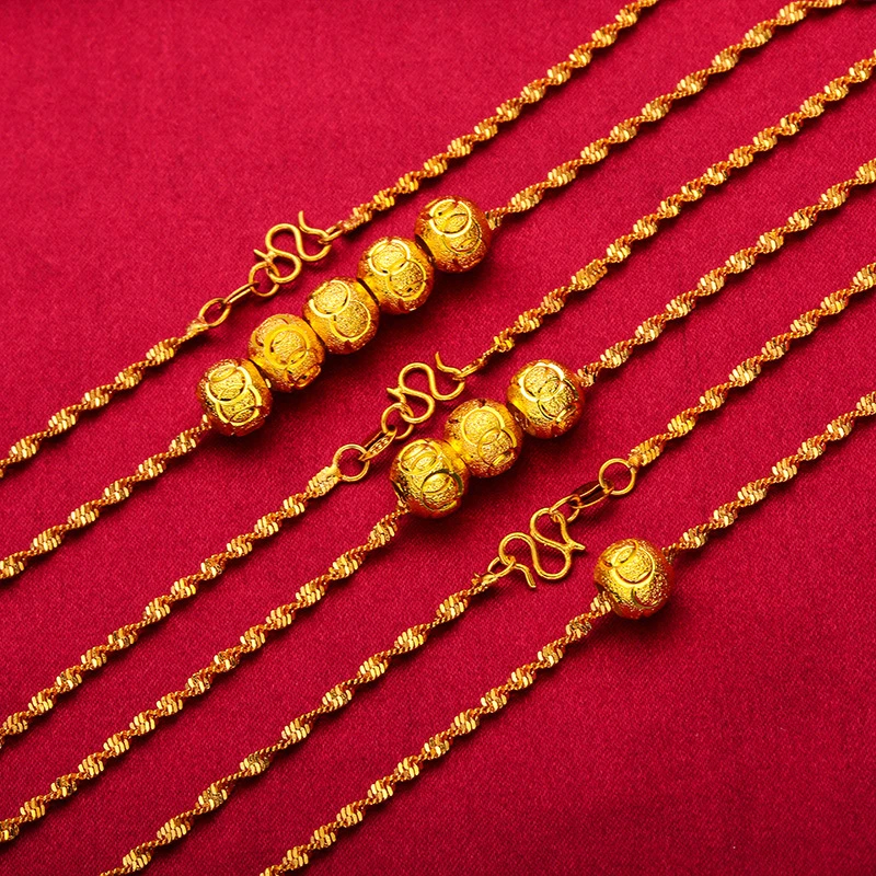 24K Gold Color Charm Necklaces For Women Buddha Beads Pendant & Necklace Collier Femme Choker Wedding Jewelry Accessories Gifst