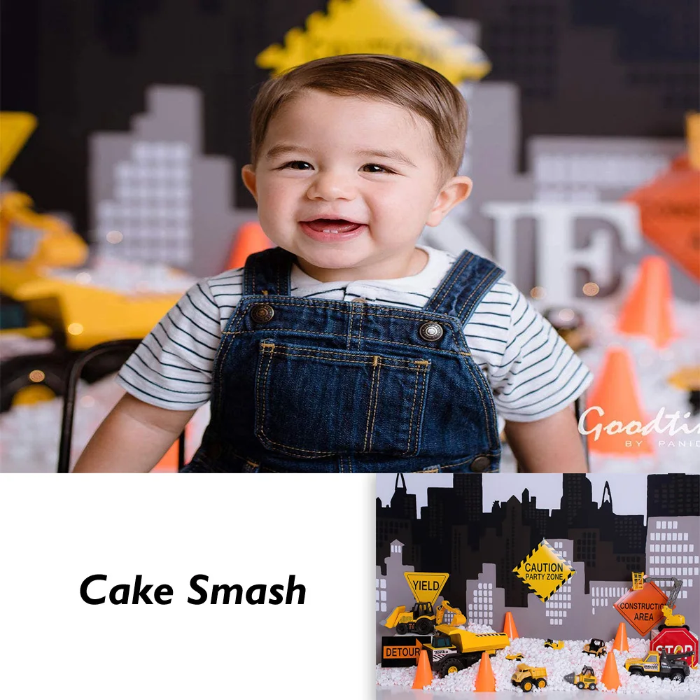 

Construction Backdrop for Boy Birthday Baby Shower Newborn Kids Portrait 1st Cake Smash Background Photo
