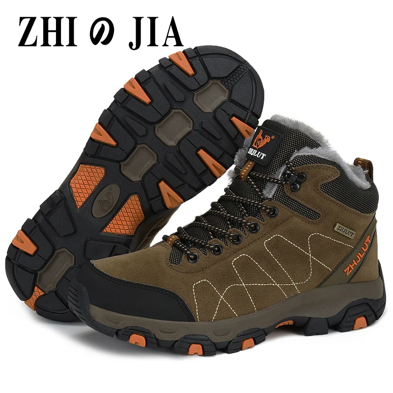 Men Mountain Climbing Shoes Winter Thick Fur Hiking Sneakers Men Trekking Shoes Big Size Waterproof Shoes Outdoor Couple Shoes