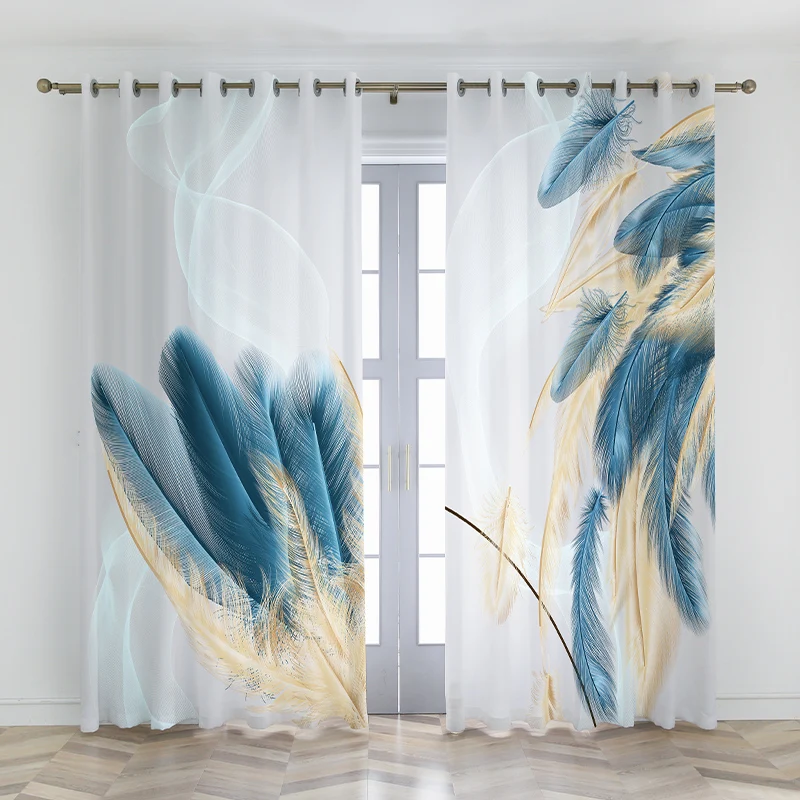 Modern Blackout Curtains feather Digital Printed for the Living Room Window Treatment Blind Bedroom Curtain Panel Kitchen Drapes