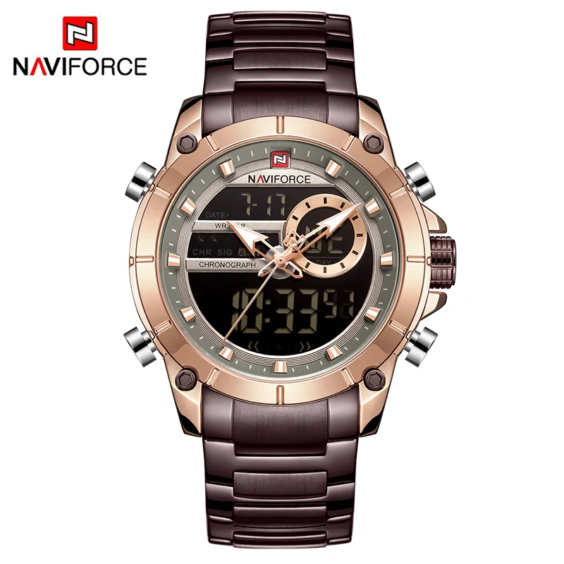 

NAVIFORCE Military Sport Wristwatches for Men Digital Dial Luminous Watches Stainless Steel Quartz Male Clock Relogio Masculino