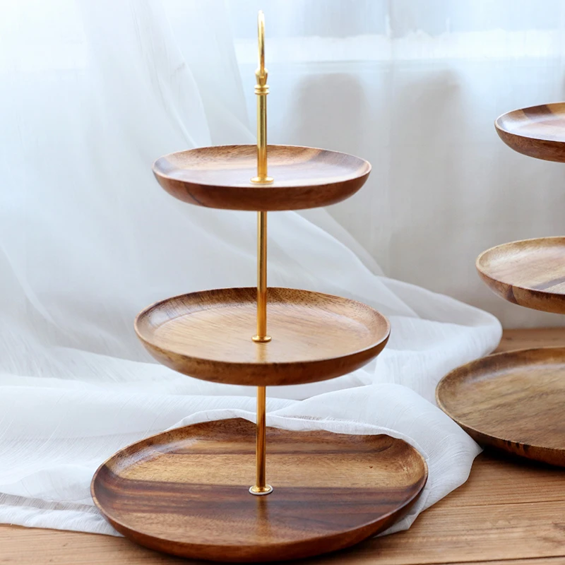 Modern Acacia Wood Three-layer Fruit Plate, Rotatable Cake Plate, Exquisite Table Decoration