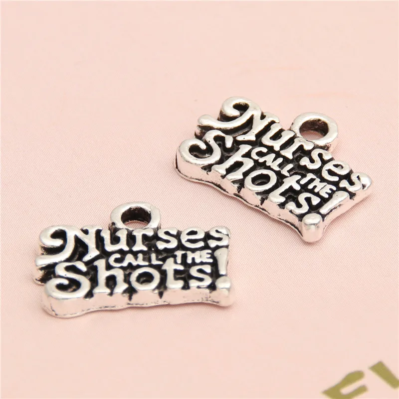 10Pcs  Silver Color Nurses Call THE Shots Charms Making Letters Message Pendant Necklaces Jewelry Supplies  11x16mm A2422